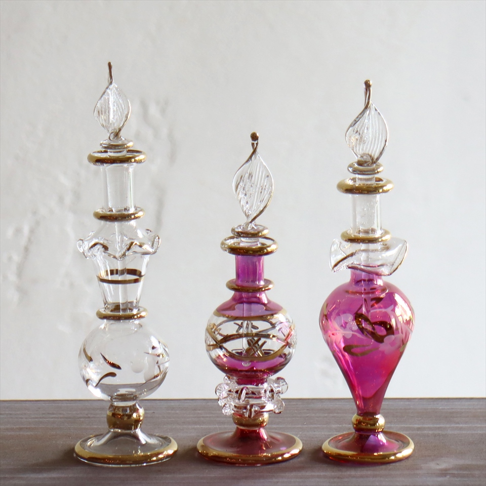 ガラス香水瓶　エジプト　3本セット　Egyptian Purfume Bottle　クリア/ピンク/ピンク