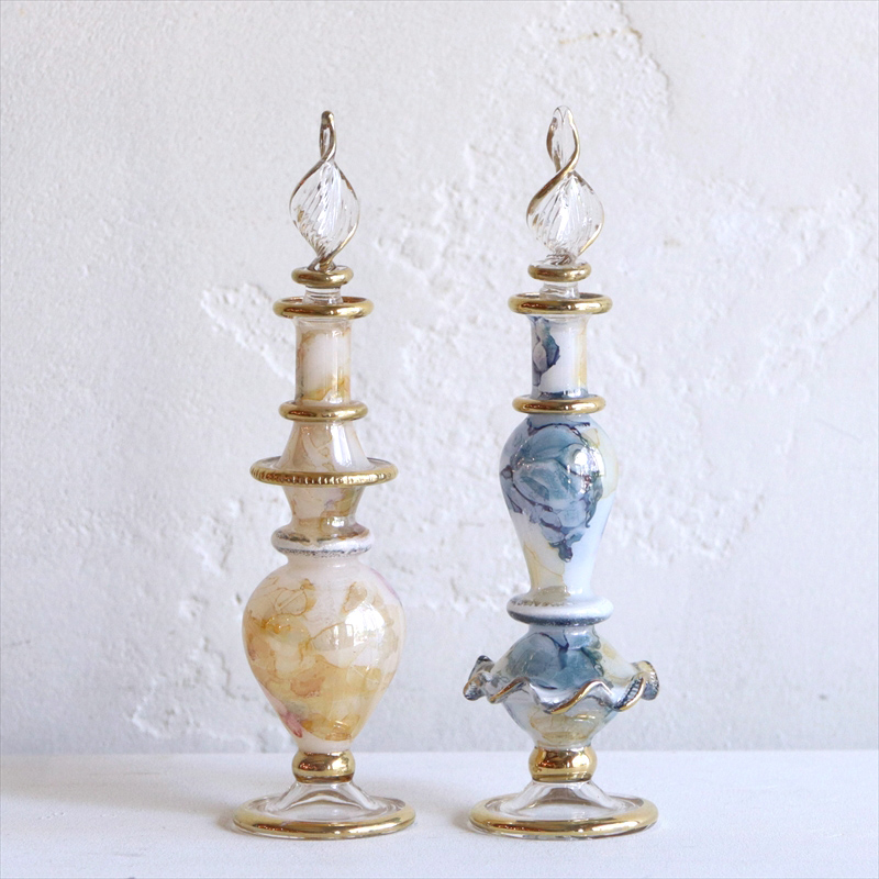 ガラス香水瓶　マーブル　2本セット　Egyptian Purfume Bottle　イエロー　ブルー