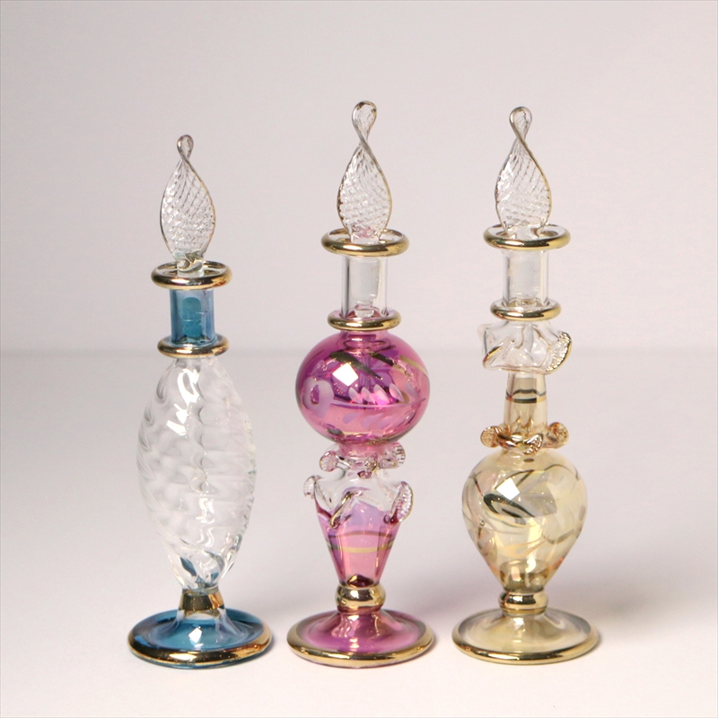 エジプトガラス香水瓶　Egyptian Perfume Bottle　3本セット　クリア/ピンク/イエロー