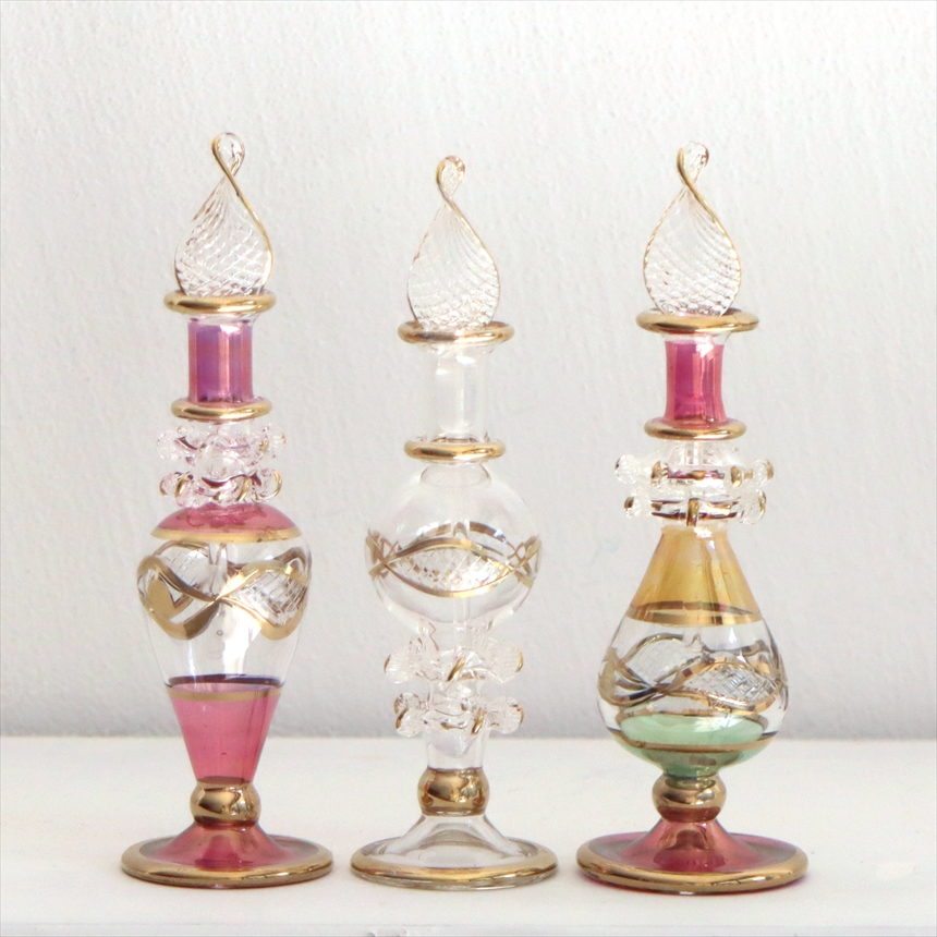 エジプト香水瓶　3本セット 12cmサイズ　クレオパトラ Egyptian Glass purfume bottle