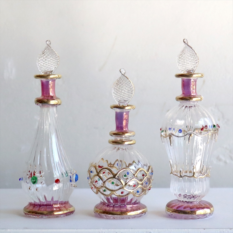 エジプト ガラス香水瓶　3本セット　パープル エジプト製 Egyptian Purfume Bottle