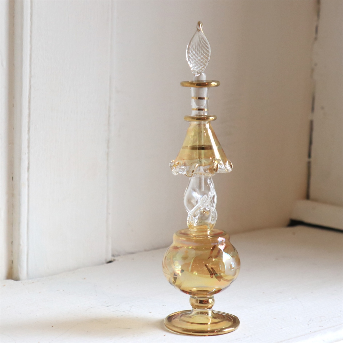 エジプト ガラス　香水瓶 クレオパトラ　15cm イエロー