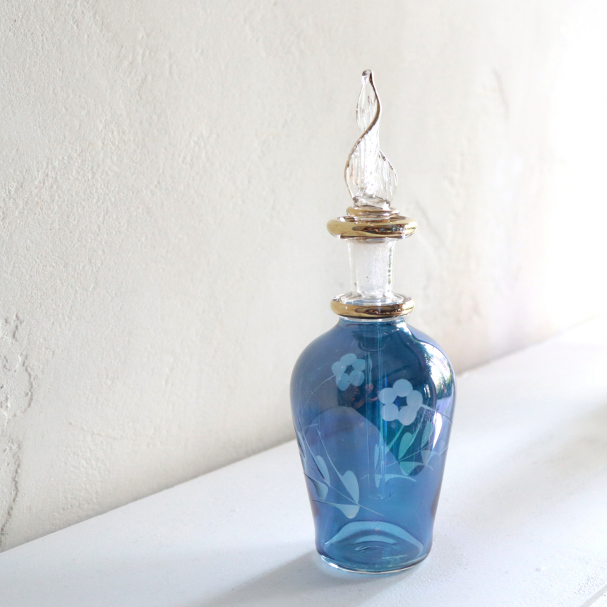 エジプトガラス香水瓶　Egyptian Perfume Bottle　ブルー　15㎝