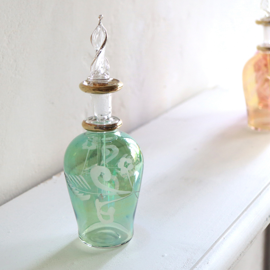 エジプトガラス香水瓶　Egyptian Perfume Bottle　グリーン　15㎝