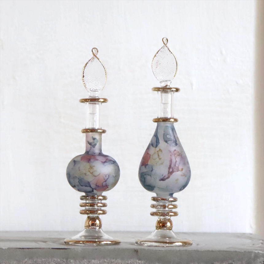 エジプト ガラス香水瓶　２本セット　マーブル　マットペイント Egyptian Glass Bottle