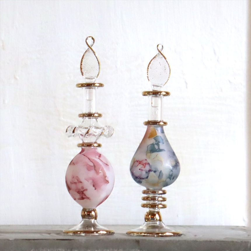 エジプト ガラス香水瓶　２本セット　マーブル　マットペイント Egyptian Glass Bottle