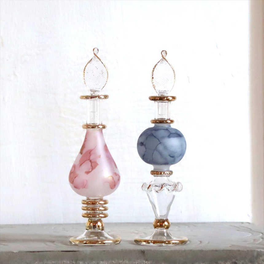 エジプト ガラス香水瓶　２本セット　マーブル　マットペイント Egyptian Glass Bottle
