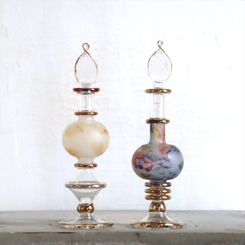 エジプト ガラス香水瓶　２本セット　マーブル　マットペイント Egyptian Glass Bottle