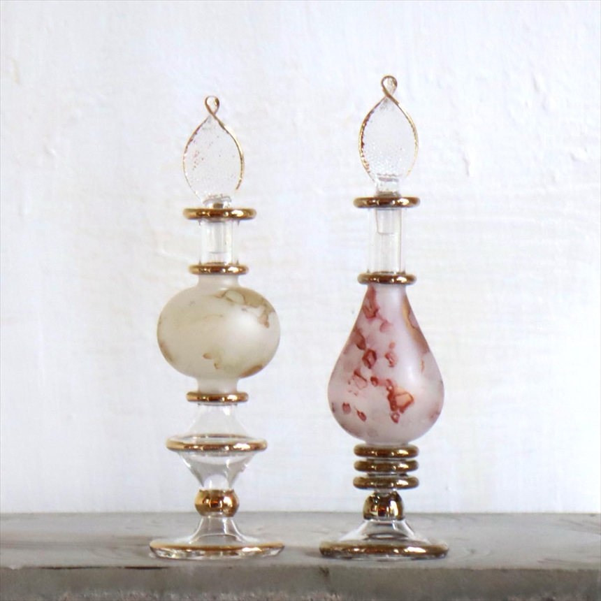 エジプト ガラス香水瓶　２本セット　マーブル　マットペイント Egyptian Glass Bottle