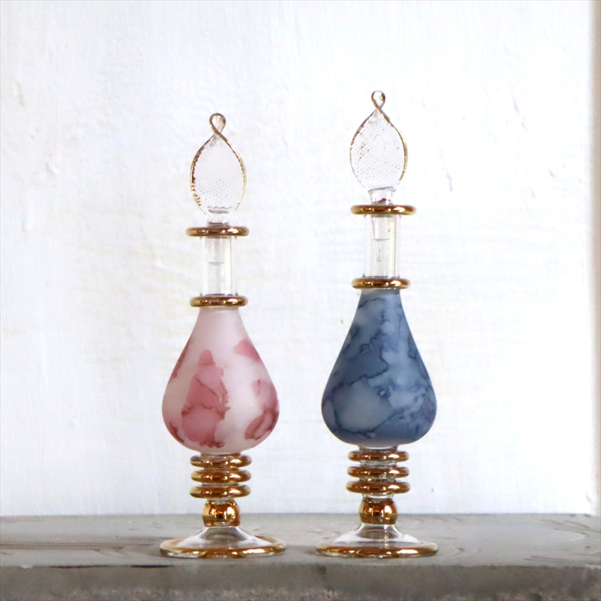 エジプト ガラス香水瓶　２本セット　マーブル　マットペイント Egyptian Glass Bottle