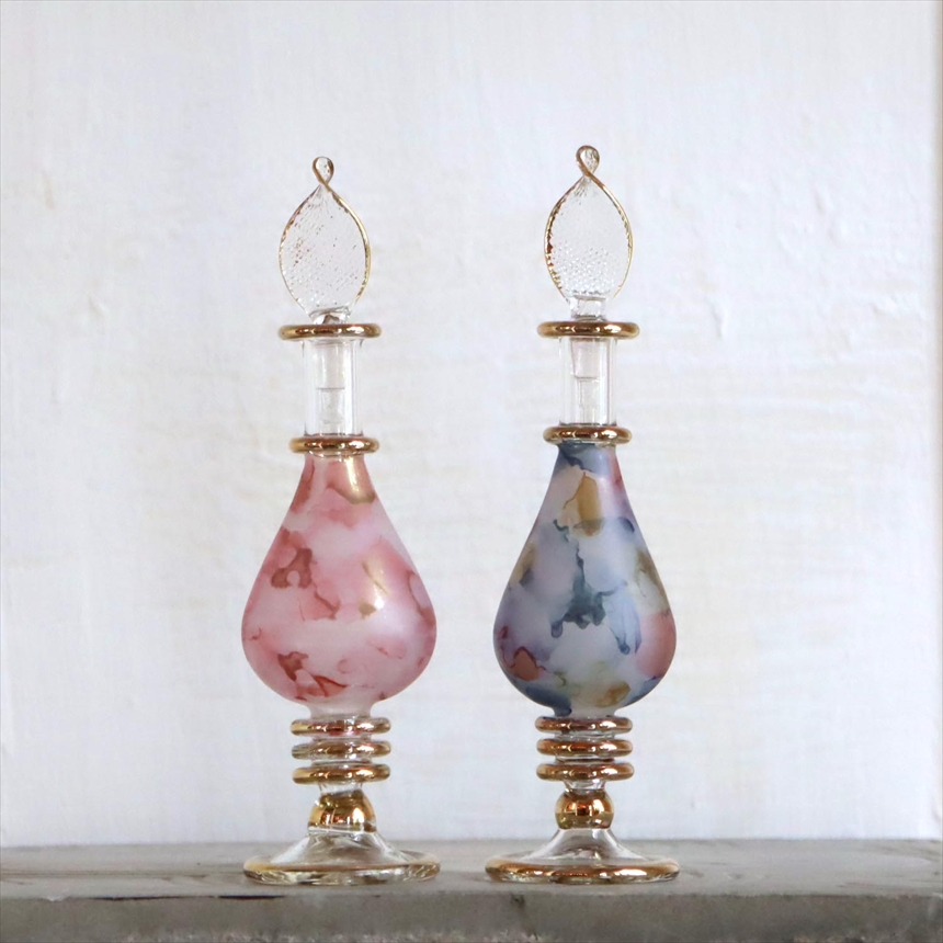 エジプト ガラス香水瓶　２本セット　マーブル　マットペイント Egyptian Glass Bottle
