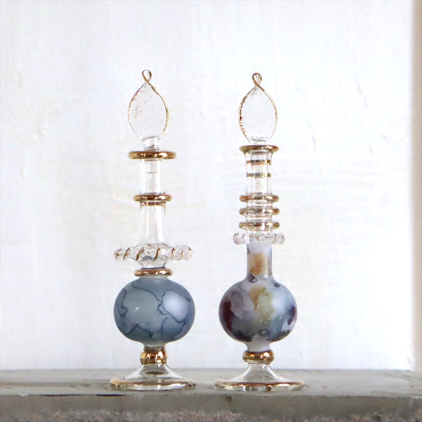 エジプト ガラス香水瓶　２本セット　マーブル　マットペイント Egyptian Glass Bottle