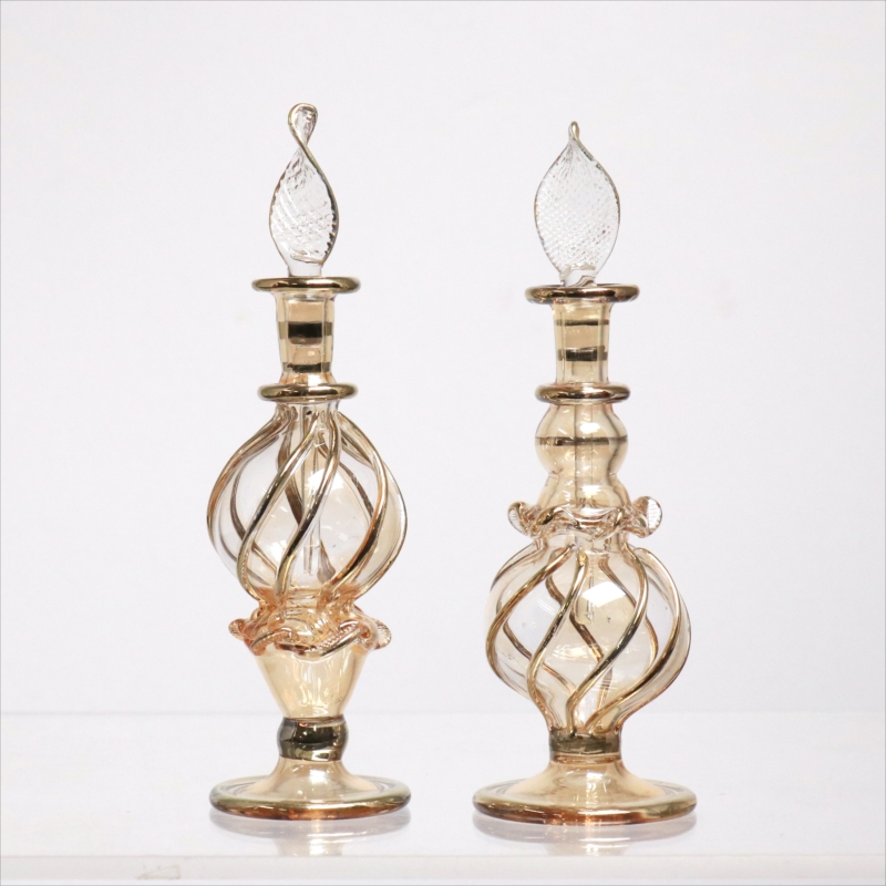 エジプト ガラス香水瓶　11cm ２本セット　ゴールドライン ファラオ Egyptian Glass Bottle