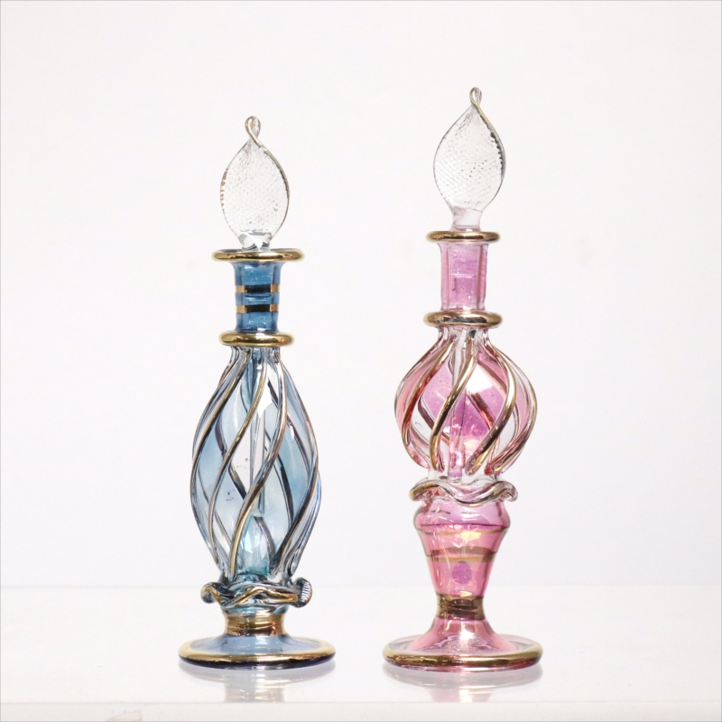 エジプト ガラス香水瓶　11cm ２本セット　ゴールドライン ファラオ Egyptian Glass Bottle