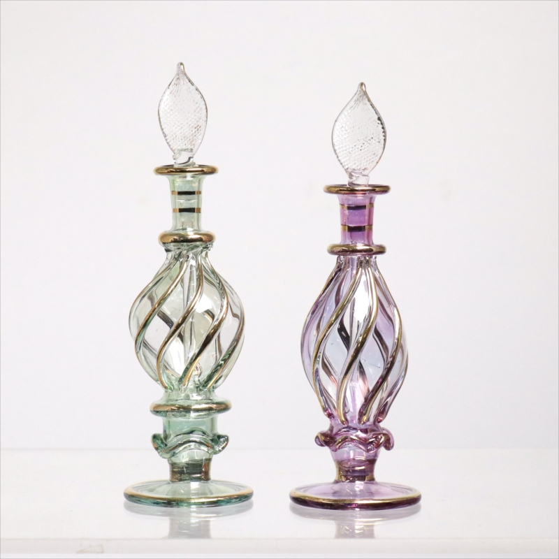 エジプト ガラス香水瓶　11cm ２本セット　ゴールドライン ファラオ Egyptian Glass Bottle