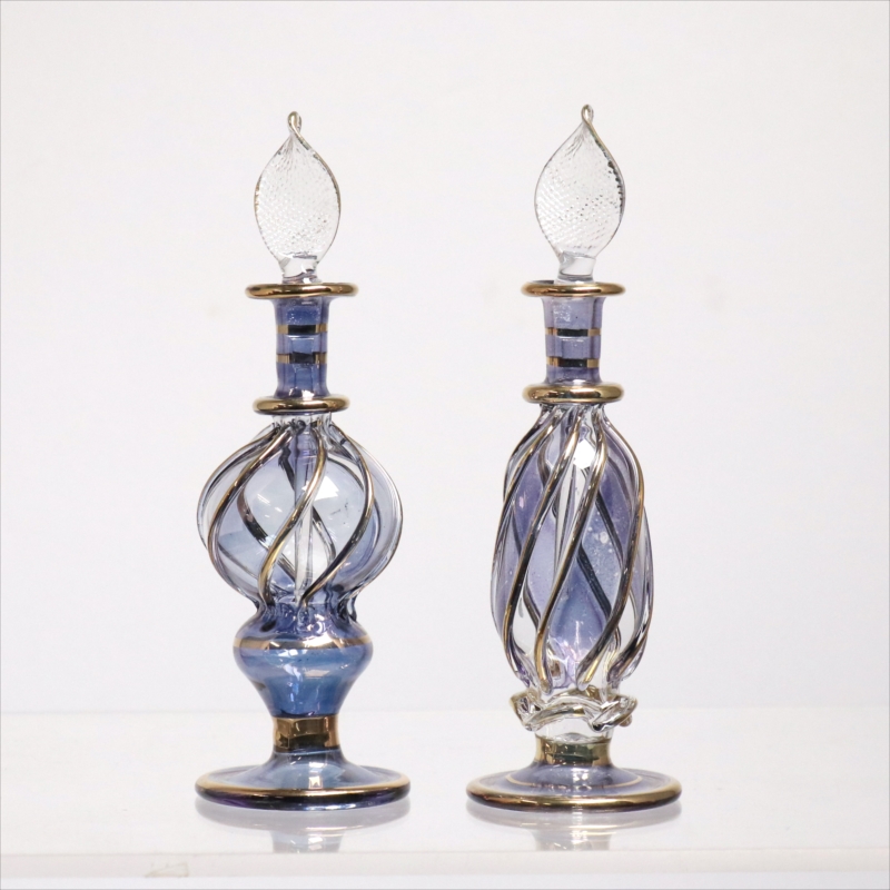 エジプト ガラス香水瓶　11cm ２本セット　ゴールドライン ファラオ Egyptian Glass Bottle