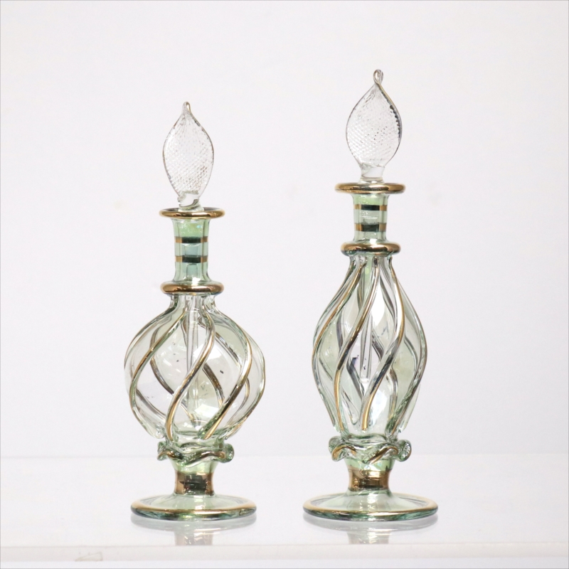 エジプト ガラス香水瓶　11cm ２本セット　ゴールドライン ファラオ Egyptian Glass Bottle