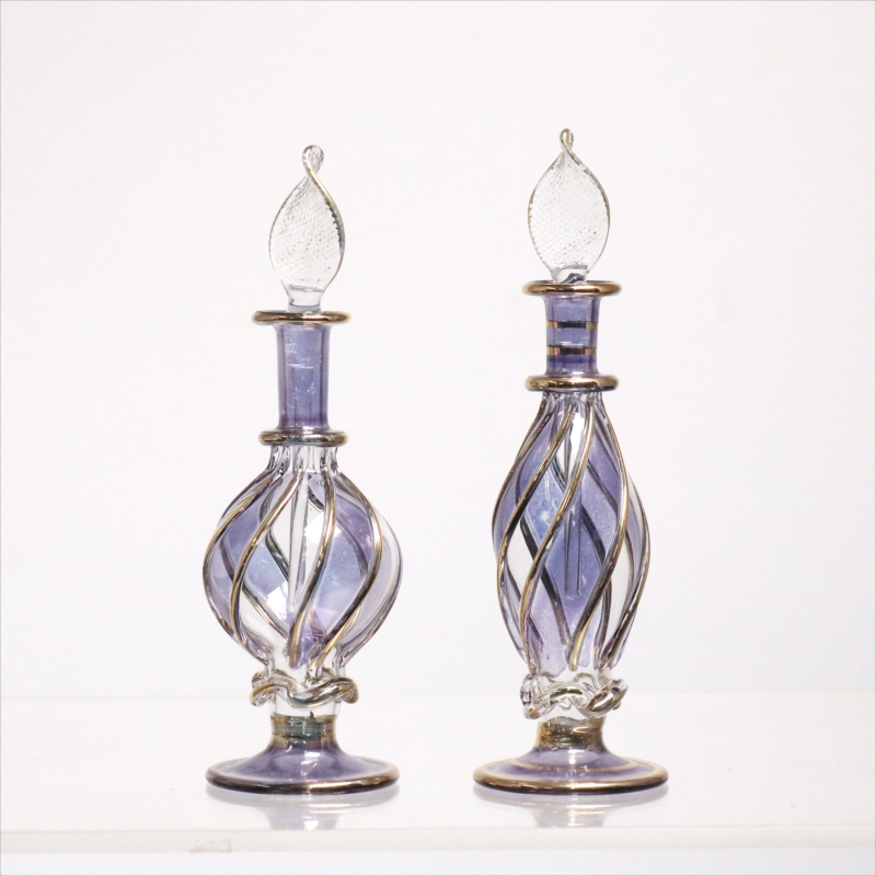 エジプト ガラス香水瓶　11cm ２本セット　ゴールドライン ファラオ Egyptian Glass Bottle