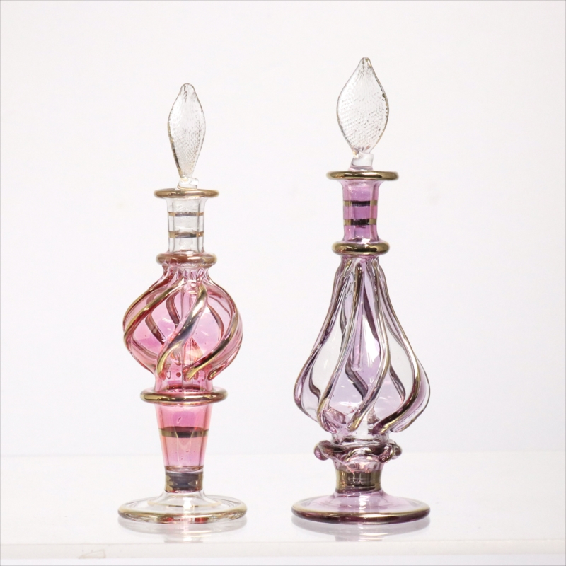 エジプト ガラス香水瓶　11cm ２本セット　ゴールドライン ファラオ Egyptian Glass Bottle