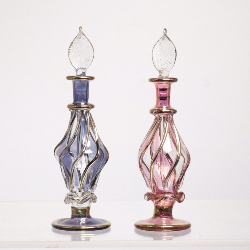 エジプト ガラス香水瓶　11cm ２本セット　ゴールドライン ファラオ Egyptian Glass Bottle