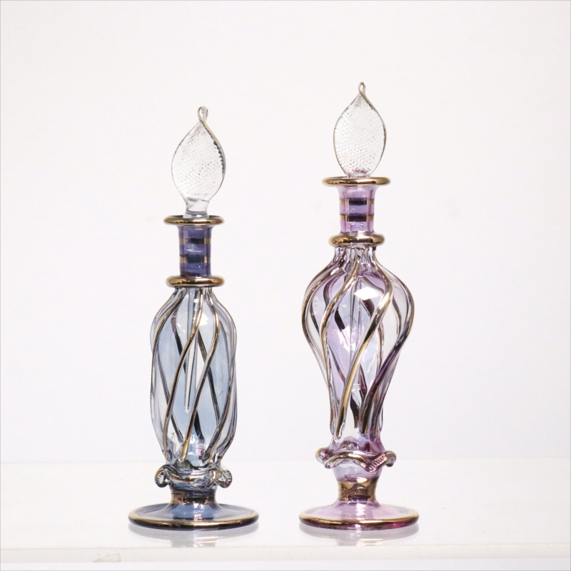 エジプト ガラス香水瓶　11cm ２本セット　ゴールドライン ファラオ Egyptian Glass Bottle
