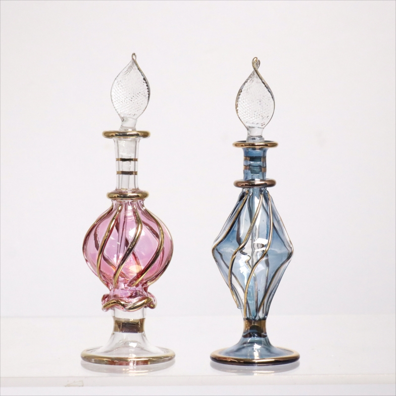 エジプト ガラス香水瓶　11cm ２本セット　ゴールドライン ファラオ Egyptian Glass Bottle