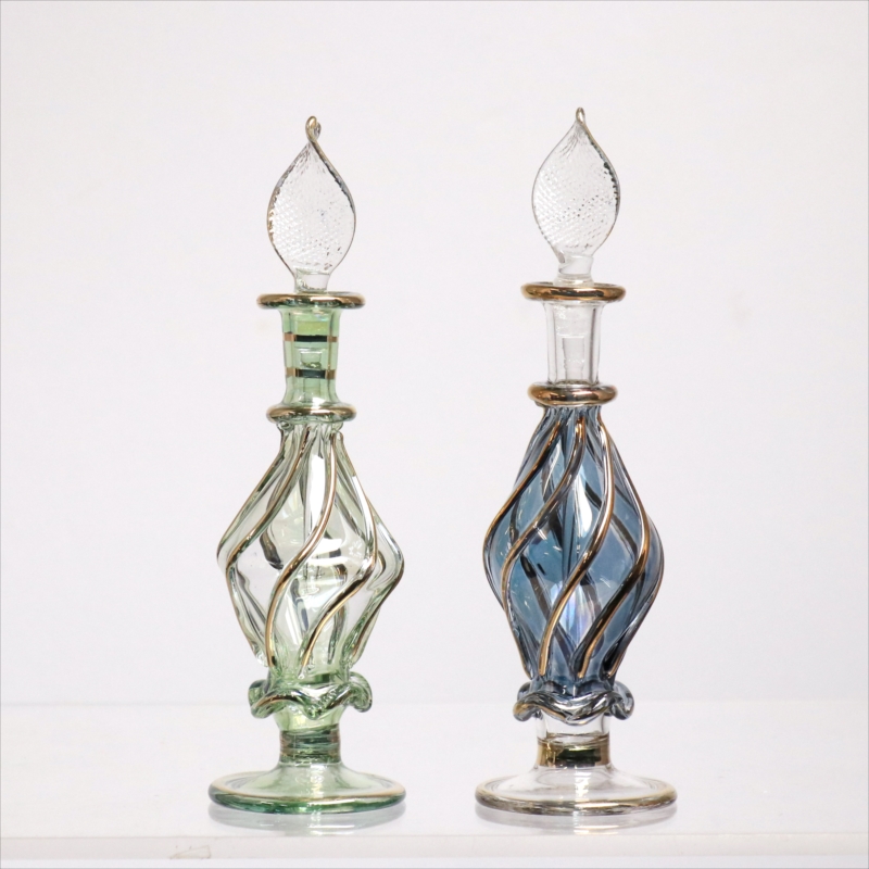エジプト ガラス香水瓶　11cm ２本セット　ゴールドライン ファラオ Egyptian Glass Bottle