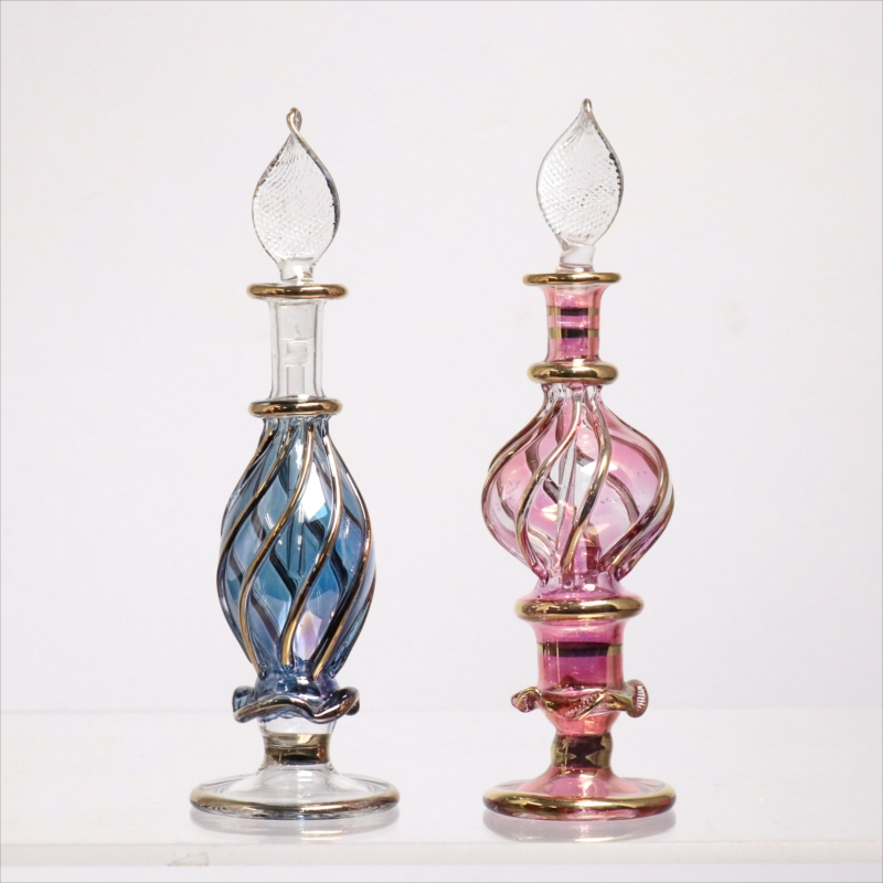 エジプト ガラス香水瓶　11cm ２本セット　ゴールドライン ファラオ Egyptian Glass Bottle