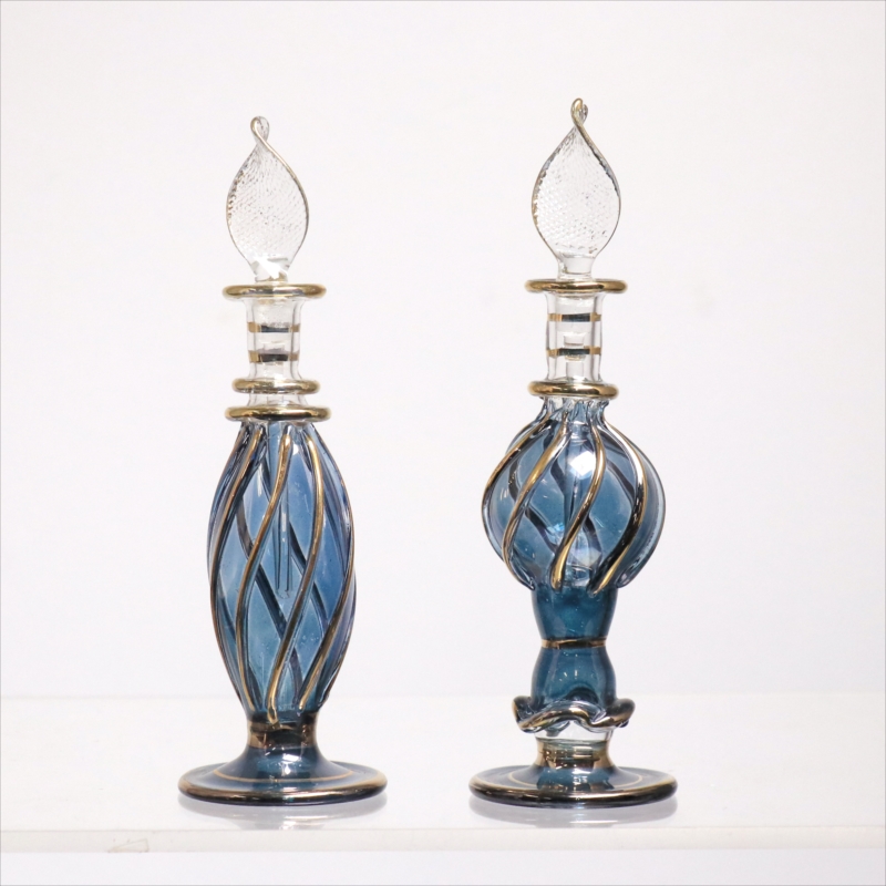 エジプト ガラス香水瓶　11cm ２本セット　ゴールドライン ファラオ Egyptian Glass Bottle