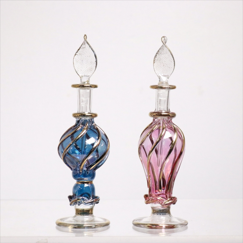 エジプト ガラス香水瓶　11cm ２本セット　ゴールドライン ファラオ Egyptian Glass Bottle