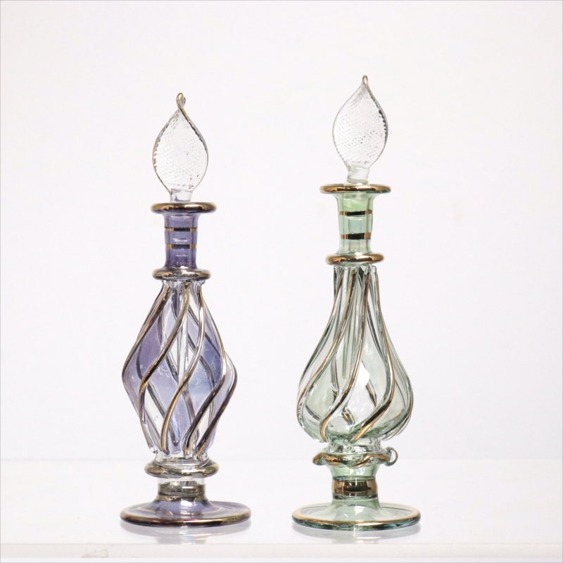 エジプト ガラス香水瓶　11cm ２本セット　ゴールドライン ファラオ Egyptian Glass Bottle