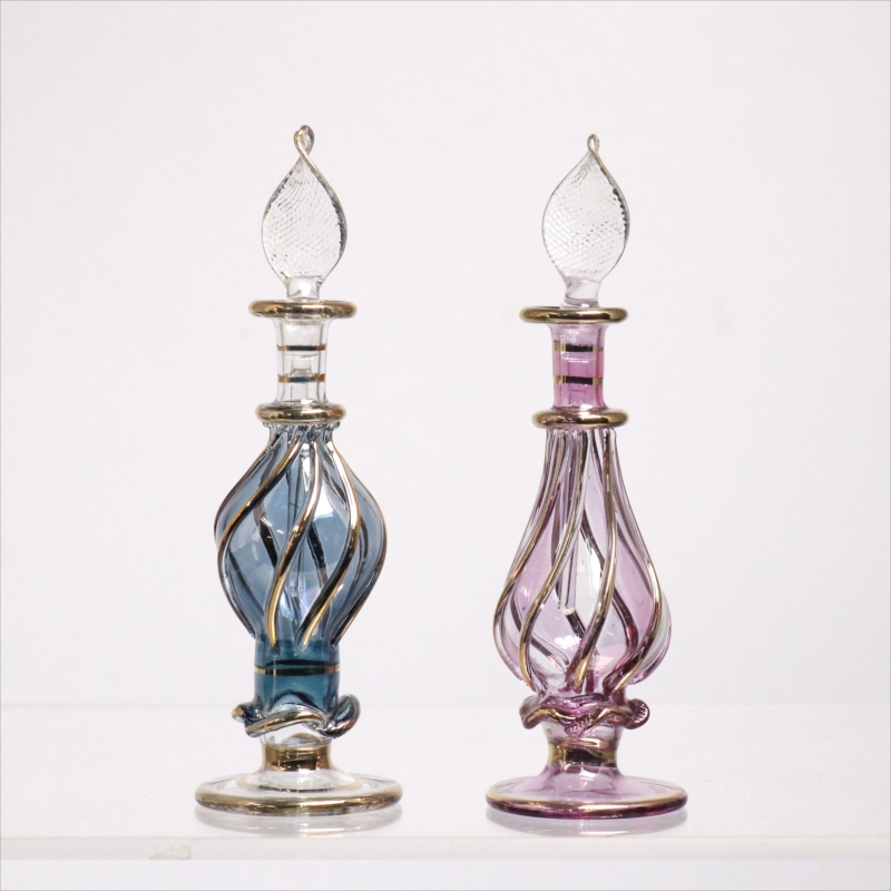 エジプト ガラス香水瓶　11cm ２本セット　ゴールドライン ファラオ Egyptian Glass Bottle