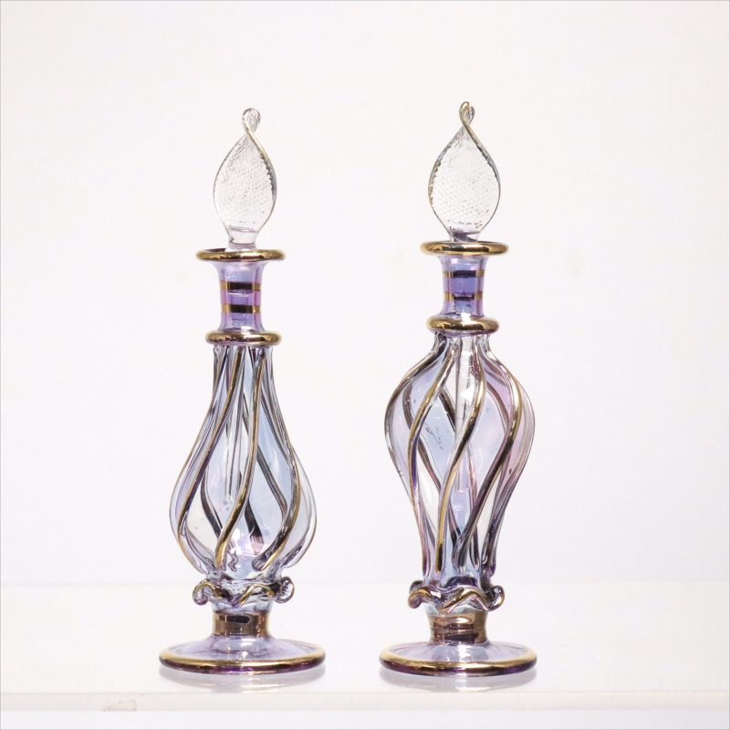 エジプト ガラス香水瓶　11cm ２本セット　ゴールドライン ファラオ Egyptian Glass Bottle