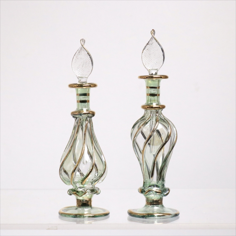 エジプト ガラス香水瓶　11cm ２本セット　ゴールドライン ファラオ Egyptian Glass Bottle