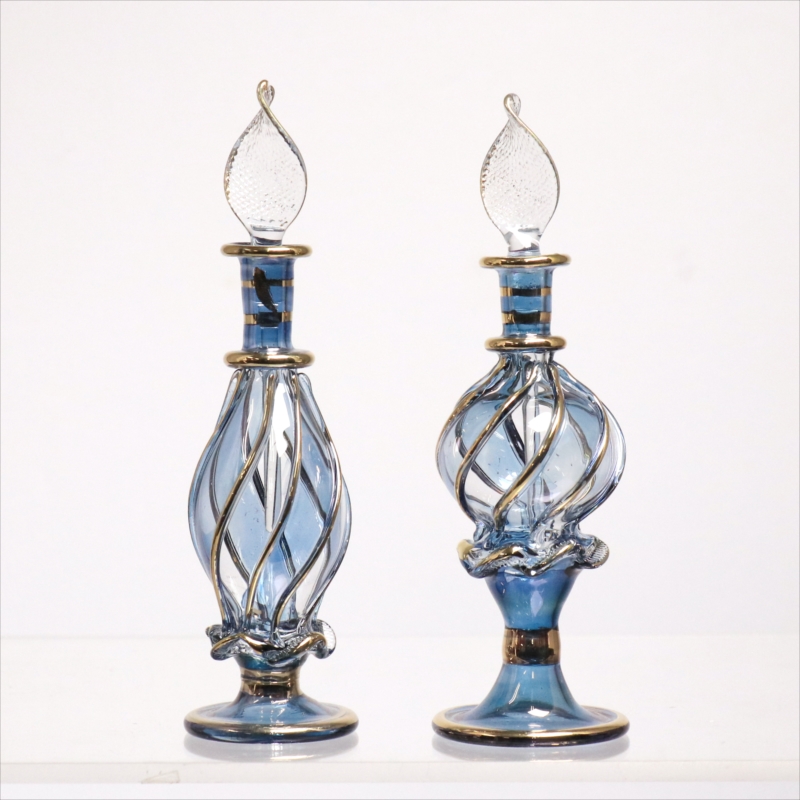 エジプト ガラス香水瓶　11cm ２本セット　ゴールドライン ファラオ Egyptian Glass Bottle