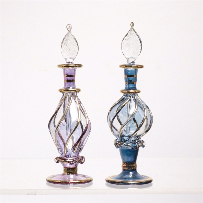 エジプト ガラス香水瓶　11cm ２本セット　ゴールドライン ファラオ Egyptian Glass Bottle