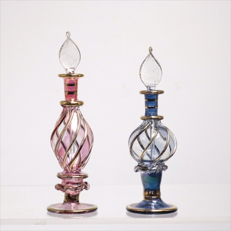 エジプト ガラス香水瓶　11cm ２本セット　ゴールドライン ファラオ Egyptian Glass Bottle