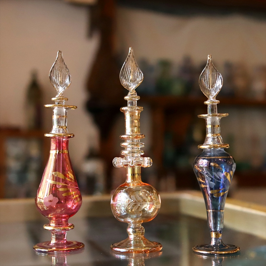 エジプト香水瓶 ガラスボトル ３本セット　クレオパトラ 手作り ハンドメイド