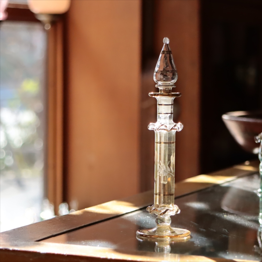 エジプト香水瓶　ミドルサイズ　シリンダー　イエロー Egyptian Glass purfume bottle