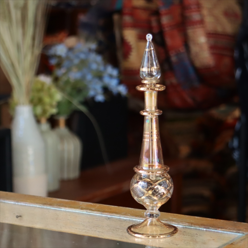 エジプト香水瓶　トールサイズ　クレオパトラ イエロー　Egyptian Glass purfume bottle
