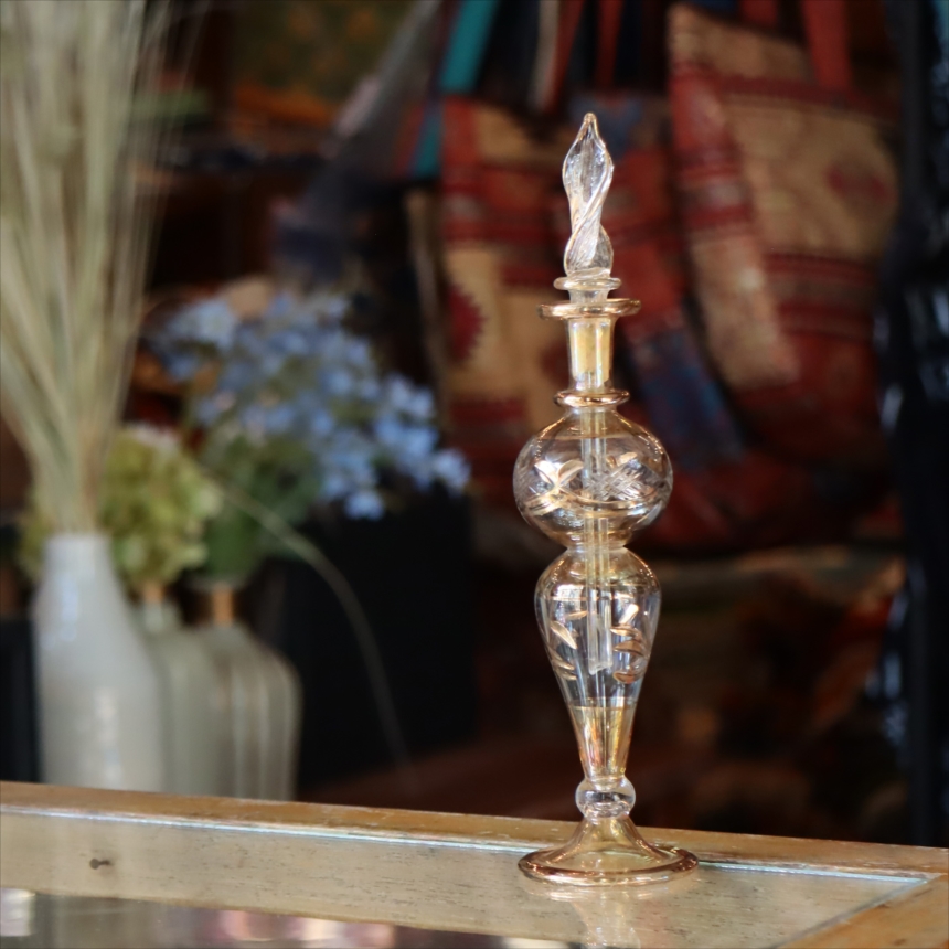 エジプト香水瓶　トールサイズ　クレオパトラ イエロー　Egyptian Glass purfume bottle
