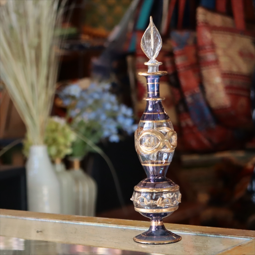 エジプト香水瓶　トールサイズ　クレオパトラ ブルー　Egyptian Glass purfume bottle