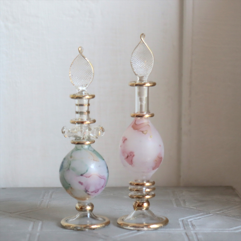 エジプト ガラス香水瓶　２本セット　マーブル　マットペイント Egyptian Glass Bottle