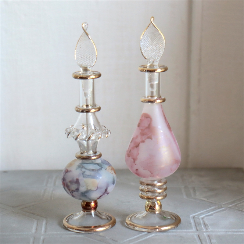 エジプト ガラス香水瓶　２本セット　マーブル　マットペイント Egyptian Glass Bottle