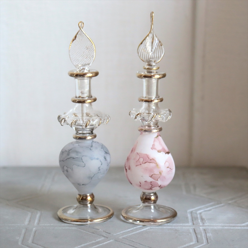 エジプト ガラス香水瓶　２本セット　マーブル　マットペイント Egyptian Glass Bottle