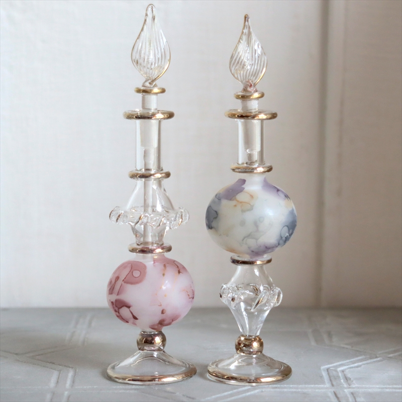 エジプト ガラス香水瓶　２本セット　マーブル　マットペイント Egyptian Glass Bottle