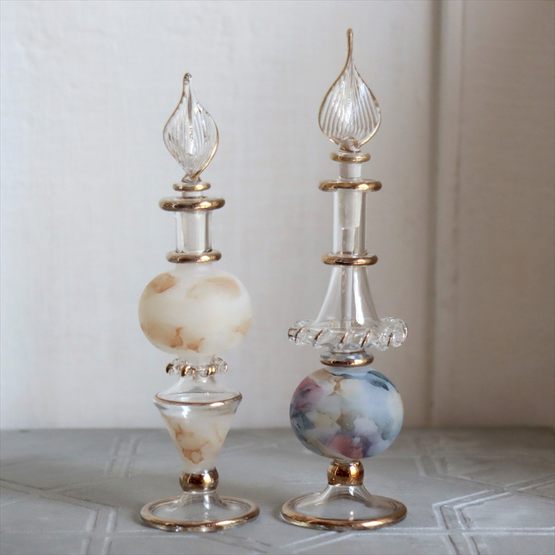 エジプト ガラス香水瓶　２本セット　マーブル　マットペイント Egyptian Glass Bottle