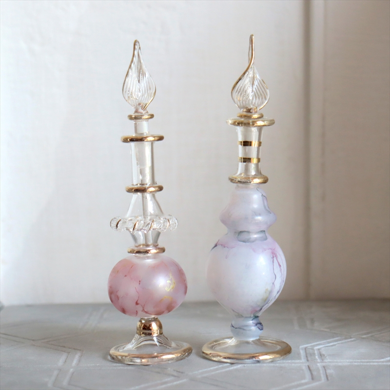 エジプト ガラス香水瓶　２本セット　マーブル　マットペイント Egyptian Glass Bottle