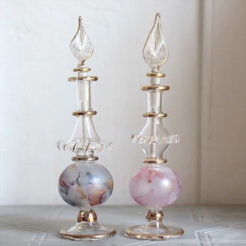 エジプト ガラス香水瓶　２本セット　マーブル　マットペイント Egyptian Glass Bottle
