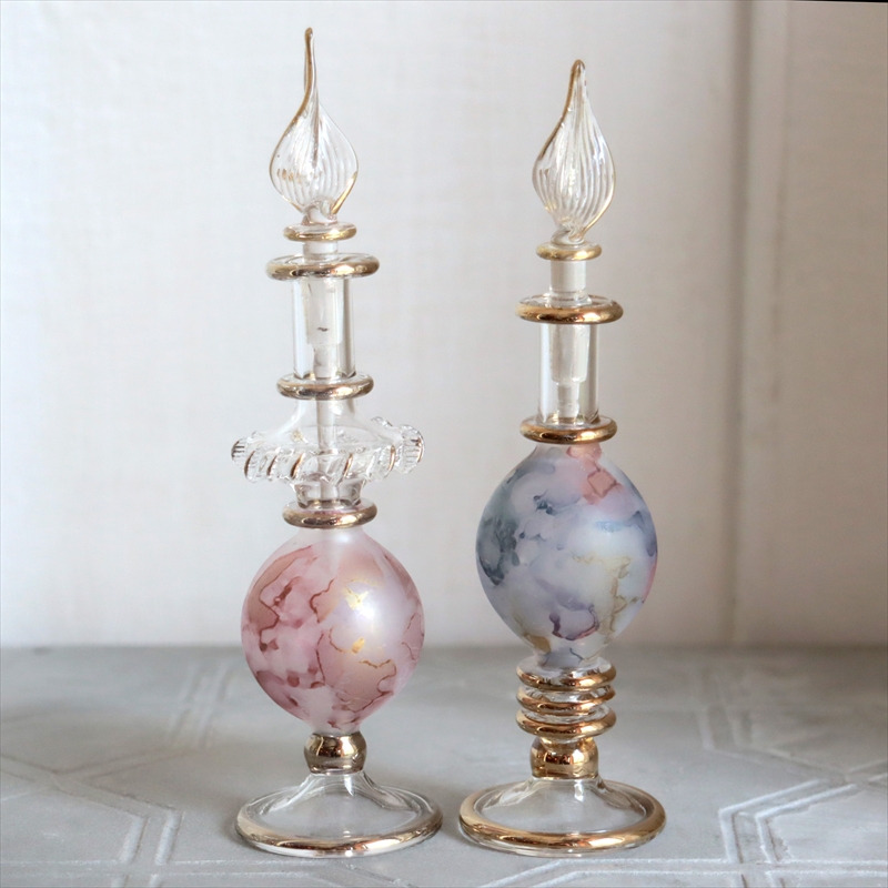 エジプト ガラス香水瓶　２本セット　マーブル　マットペイント Egyptian Glass Bottle